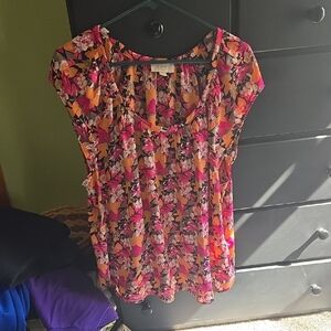 LOFT Floral Women's Top - Pink and Orange